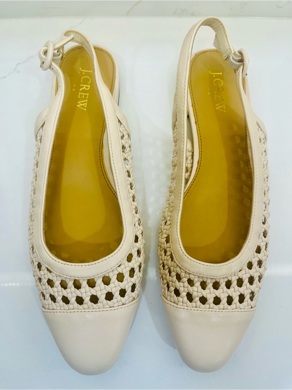 J.Crew Cream Woven Slingback Flats Size 8.5 Coastal Chic Pointed Toe Shoes - Picture 2 of 10